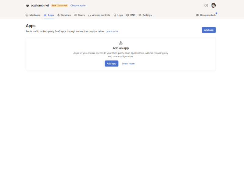Tailscale管理コンソールのAppsページ。サードパーティSaaSアプリへのアクセスを制御するための設定画面が表示されている。